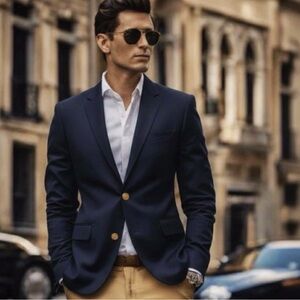 Lauren Ralph Lauren Men’s Navy Wool Blazer Gold Crest Buttons 44L Old‎ Money